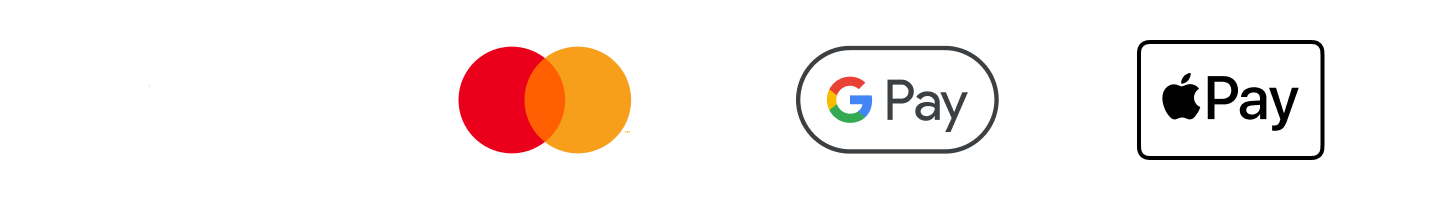 Mastercard, Visa, Google Pay, Apple Pay